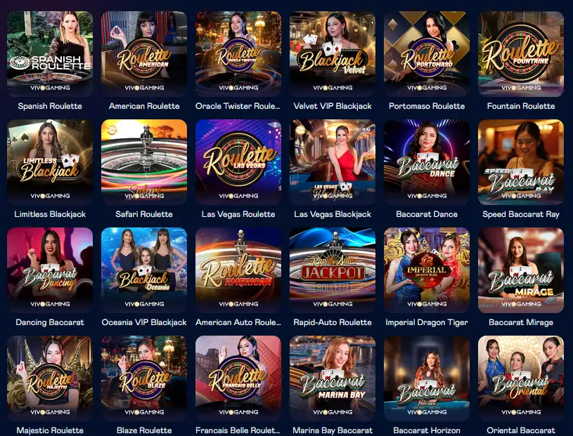 Live-казино Vulkan Casino: столы рулетки, блэкджека и баккара с дилерами